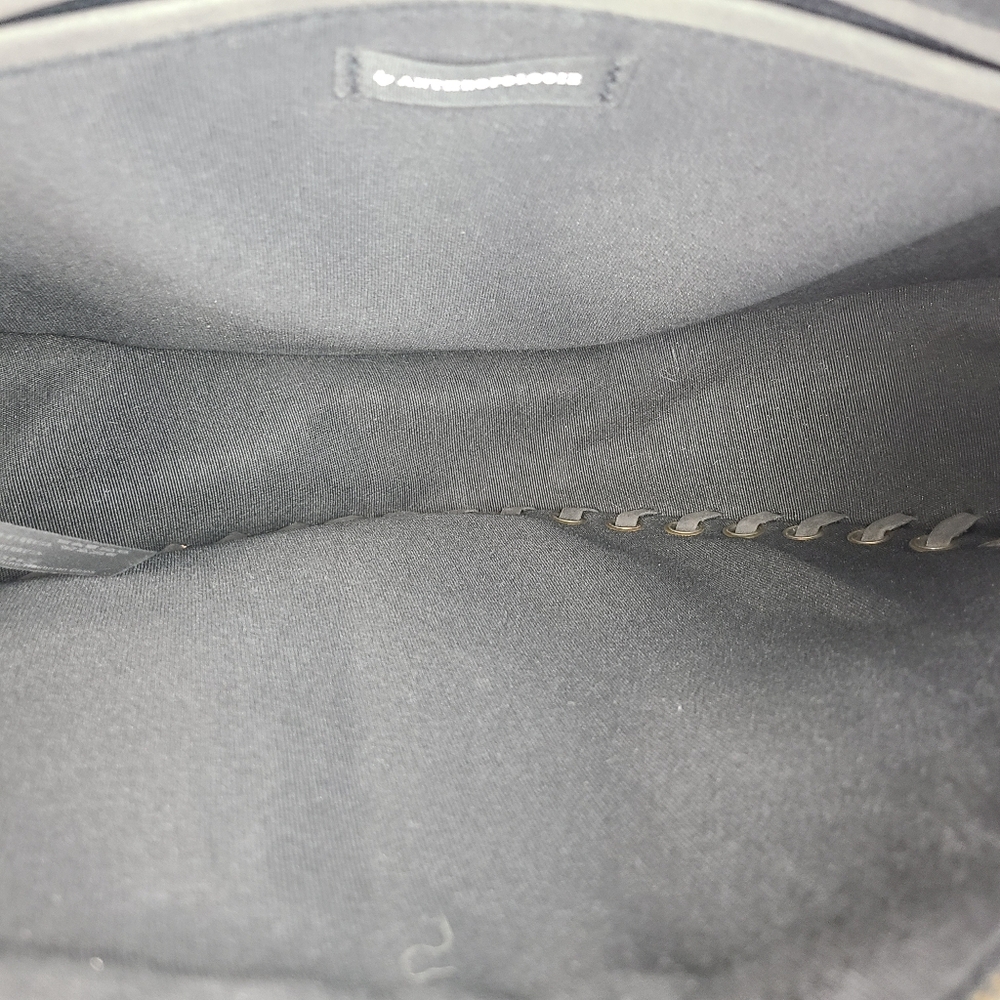 Anthropologie Bag Marla Circle Whipstitched Gray Body Brass Hardware Boho Large - Picture 11 of 14